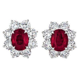Red-Aaa Ruby And Diamond Stud Earring White Gold